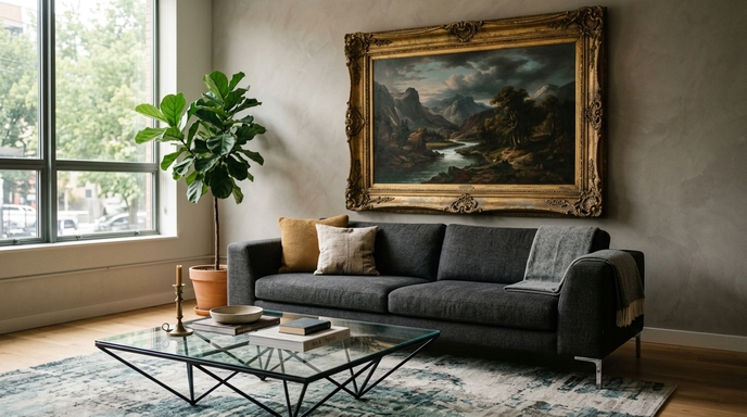 An example of how to style vintage decor with sleek modern furniture seamlessly.