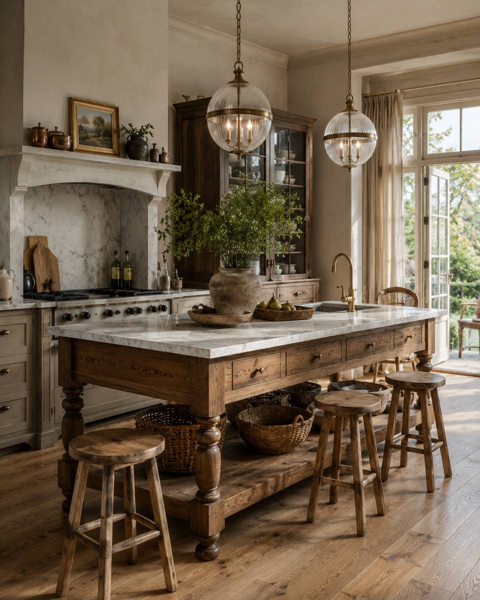 Solid walnut freestanding pantry cupboard with organized storage and hidden coffee station.